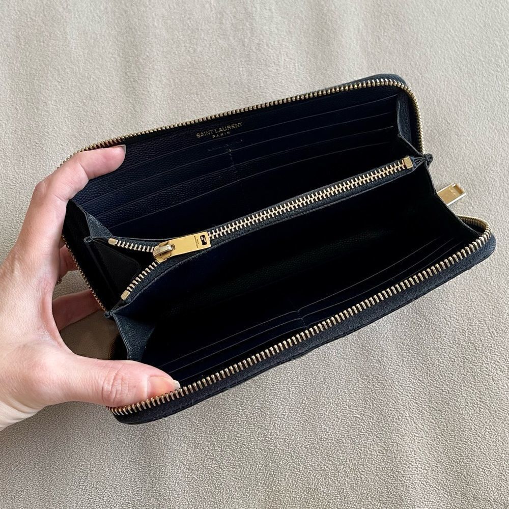 YSL Navy Monogram Matelassé Leather Zip-Around Continental Wallet - Picture 5 of 8